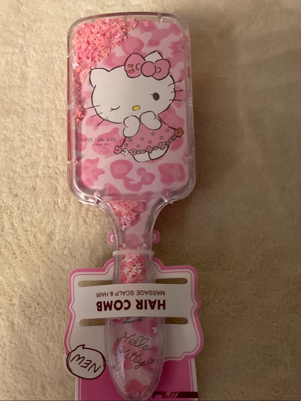 Hello Kitty Pink Floral Paddle Hair Brush with Glitter Accents